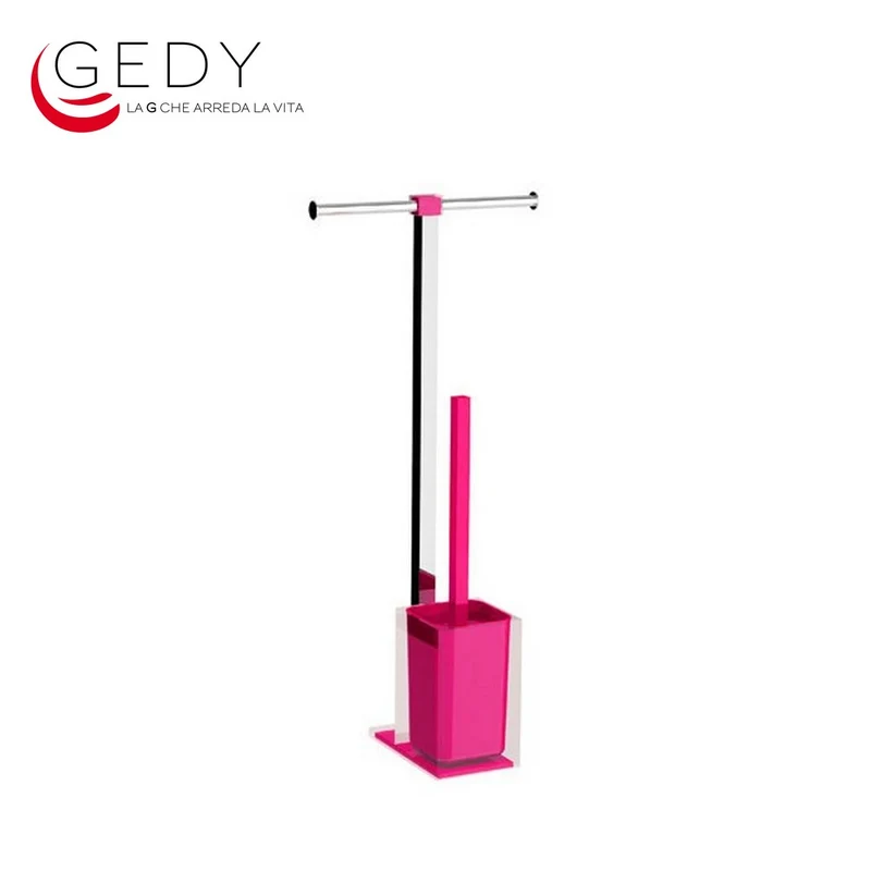 Porte-rouleau de papier toilette et support pour brosse de toilette GEDY RAINBOW - chrome / fuchsia