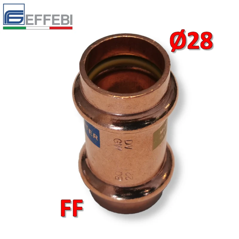 Raccord droit avec manchon FF Ø 28 mm - Raccord en cuivre à pression UNICO pour eau et gaz