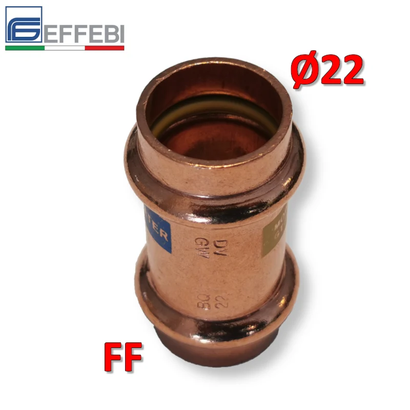 Raccord droit avec manchon FF Ø 22 mm - Raccord en cuivre à pression UNICO pour eau et gaz