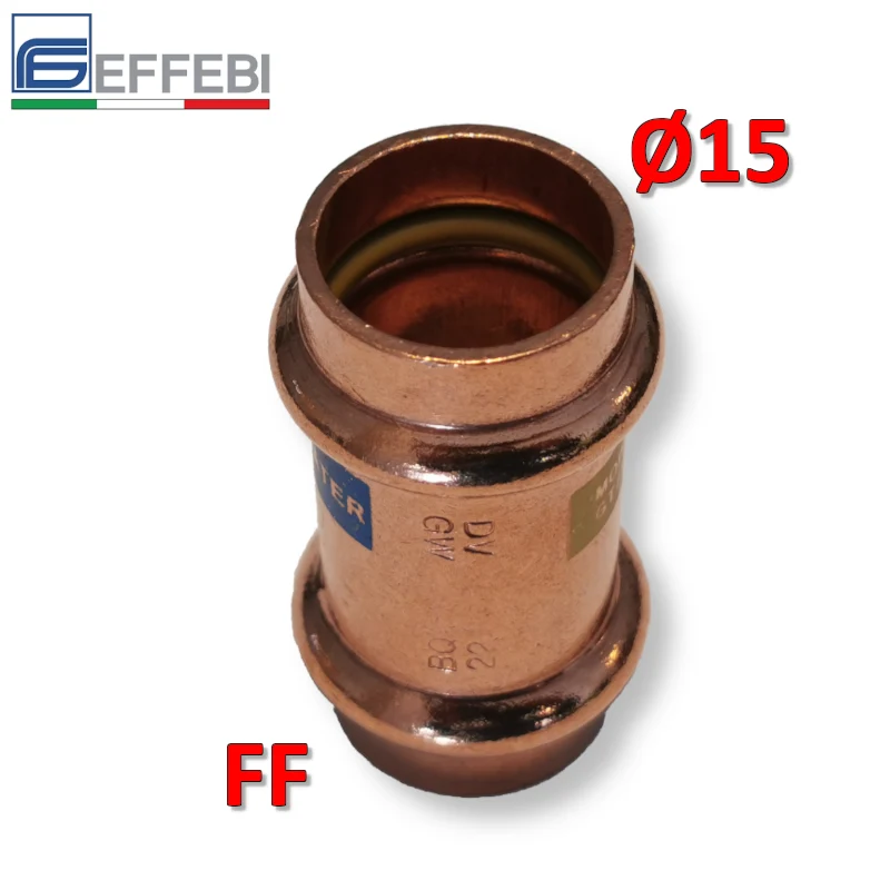 Raccord droit avec manchon FF Ø 15 mm - Raccord en cuivre à pression UNICO pour eau et gaz