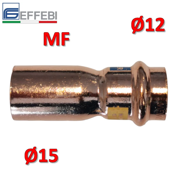 Raccord droit réduit MF réduction Ø 12 x 15 mm - UNICO cuivre à sertir pour eau et gaz
