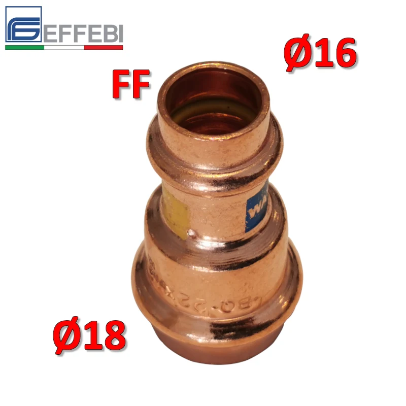 Raccord droit réduit avec manchon FF Ø 18 x 16 mm - Raccord en cuivre à sertir UNICO pour eau et gaz