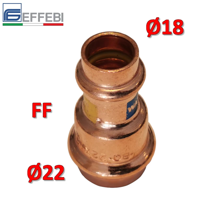 Raccord droit réduit avec manchon FF Ø 18 x 22 mm - Raccord en cuivre à sertir UNICO pour eau et gaz