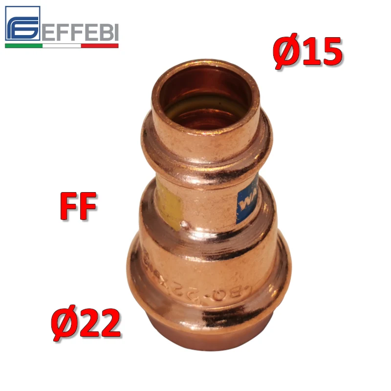 Raccord droit réduit avec manchon FF Ø 15 x 22 mm - Raccord en cuivre à sertir UNICO pour eau et gaz