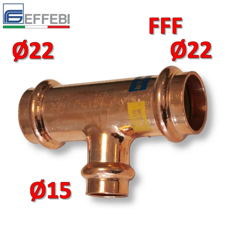 Raccord en T réduit FFF Ø 22x15x22 mm - UNICO cuivre à sertir pour eau et gaz