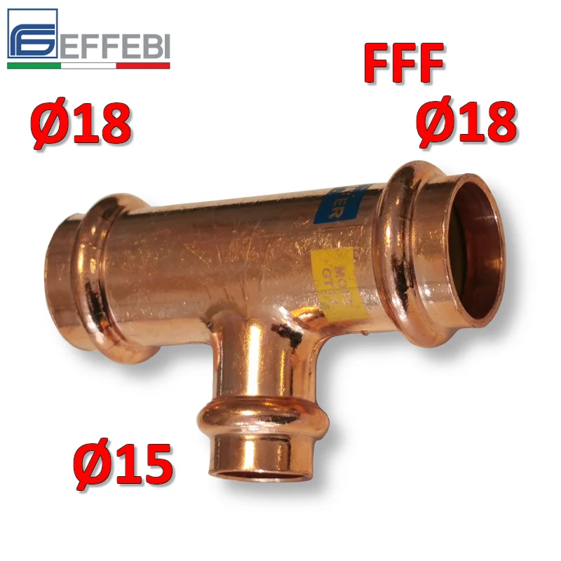 Raccord en T réduit FFF Ø 18x15x18 mm - UNICO cuivre à sertir pour eau et gaz