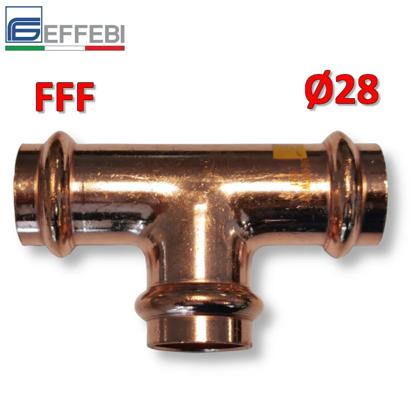 Raccord en T en cuivre à sertir FFF Ø 28x28x28 mm pour eau et gaz