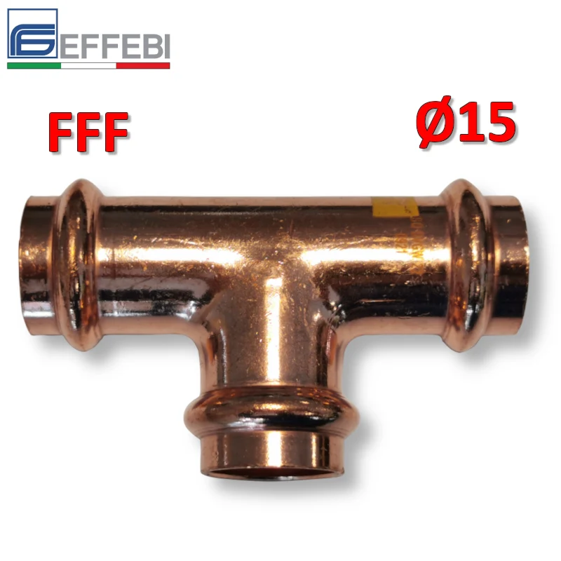 Raccord en T FFF Ø 15x15x15 mm - UNIQUE raccord en cuivre à pression pour eau et gaz