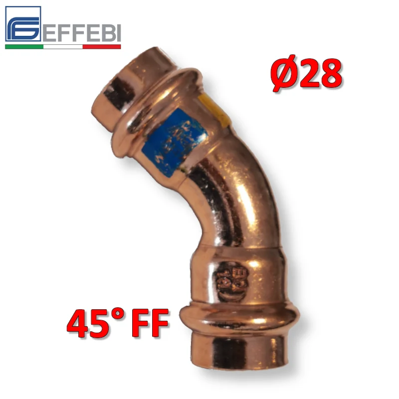 Coude à 45° FF Ø 28 mm - UNICO en cuivre à emboîtement pour eau et gaz