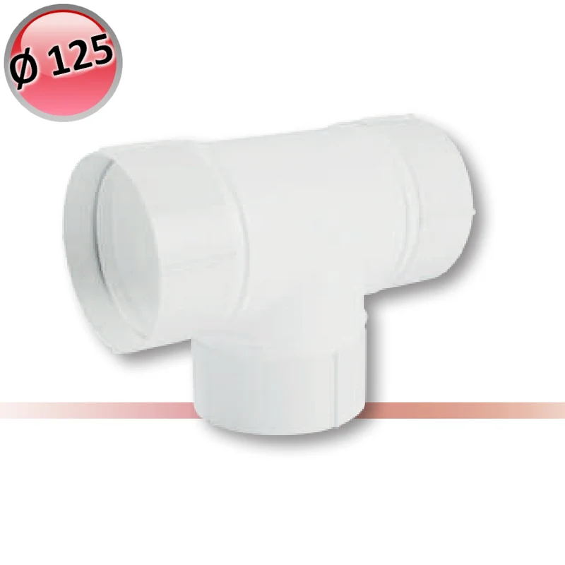 Raccord en T avec sortie ronde Ø 125 mm pour conduit circulaire - Hotte de cuisine VMC