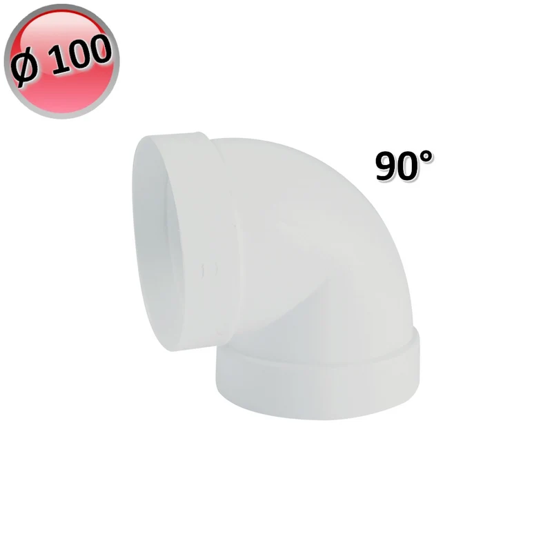 Coude en plastique à 90° Ø 100 pour conduit d'aération de hotte de cuisine VMC