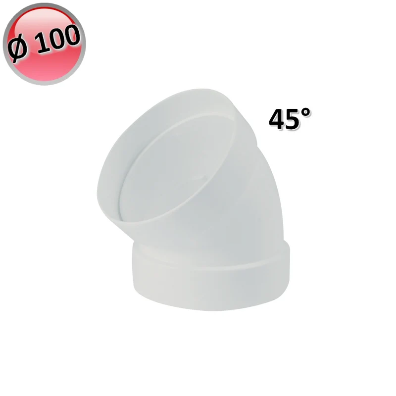 Coude en plastique à 45° Ø 100 mm pour conduit d'aération de hotte de cuisine VMC