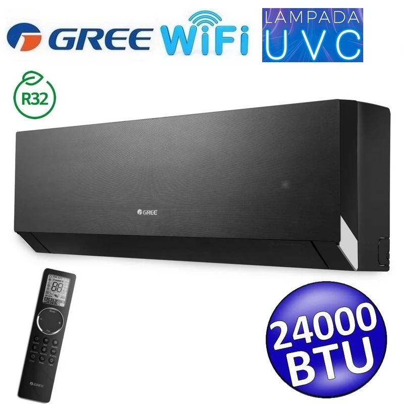 Unité intérieure Gree CLIVIA noire WiFi 24000 btu 7,0 kW R32 - Lampe UVC - simple et multiple (GREE10206)