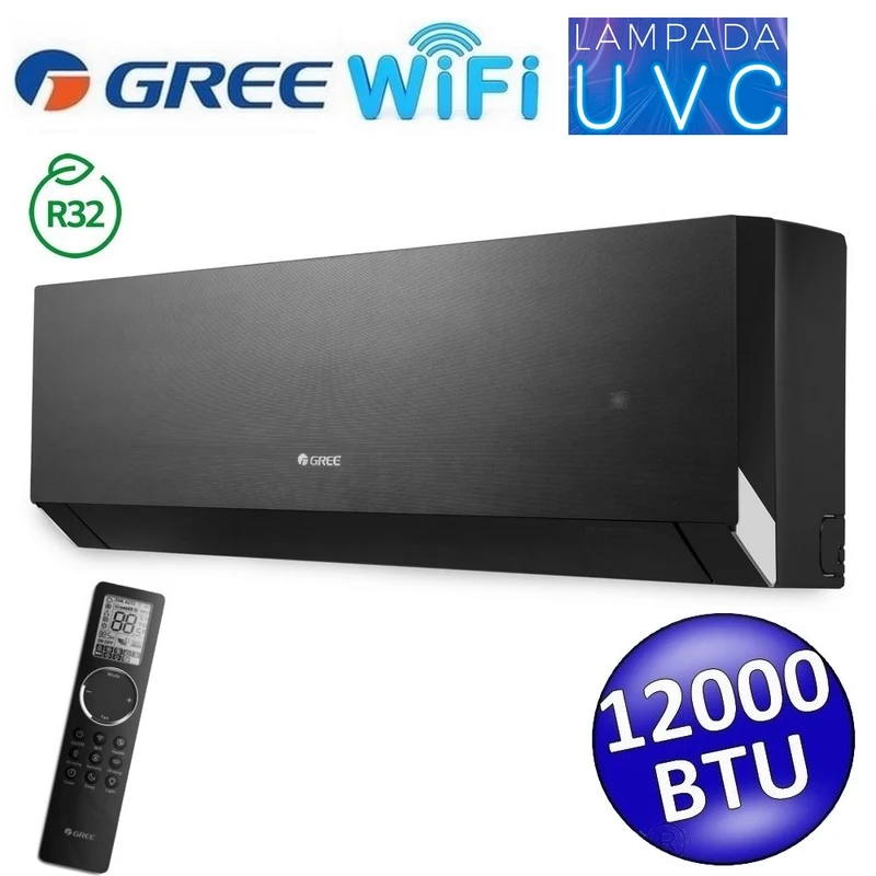 Unité intérieure Gree CLIVIA noire WiFi 12000 BTU 3,5 kW R32 - Lampe UVC - simple et multiple (GREE10204)