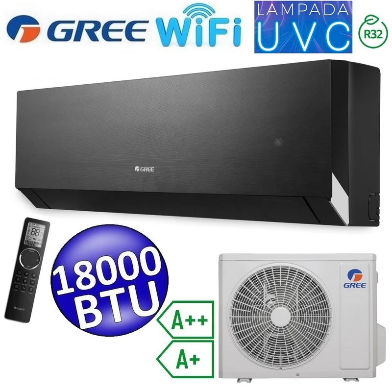 Climatiseur mono-split Gree CLIVIA Black WiFi R32 18 000 BTU A++/A+ avec lampe de stérilisation UVC