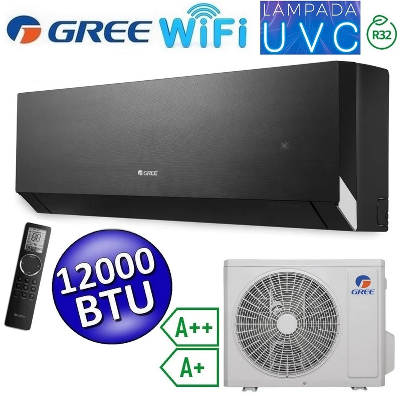 Climatiseur monosplit Gree CLIVIA Black WiFi R32 12 000 BTU A++/A+ avec lampe de stérilisation UVC