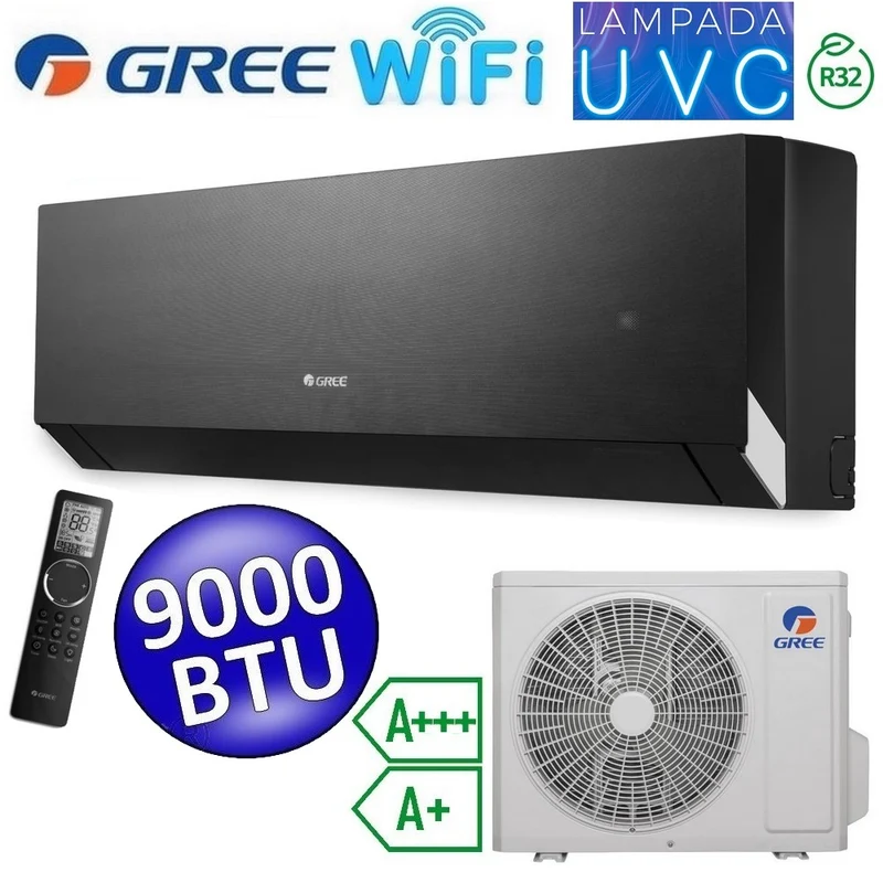 Climatiseur monosplit Gree CLIVIA Black WiFi R32 9000 BTU A+++/A++ avec lampe de stérilisation UVC