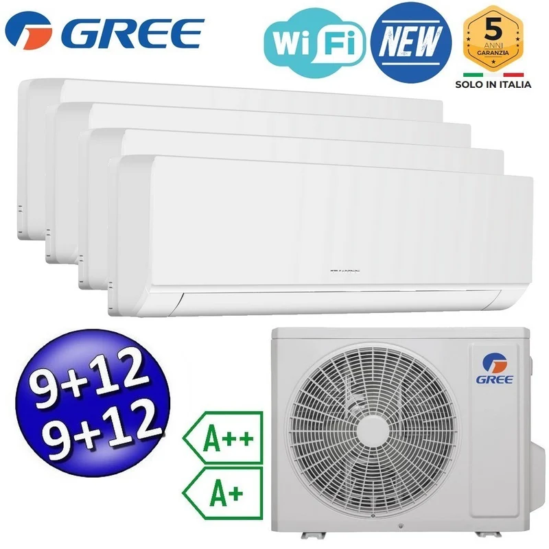 Climatiseur split quadri-split COSMO Wi-Fi Inverter 9+9+12+12 BTU GREE R32 classe A++/A+