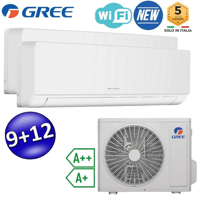 Climatiseur split COSMO à inverseur Wi-Fi 9000 + 12000 Btu (UE 14) GREE R32 classe A++/A+