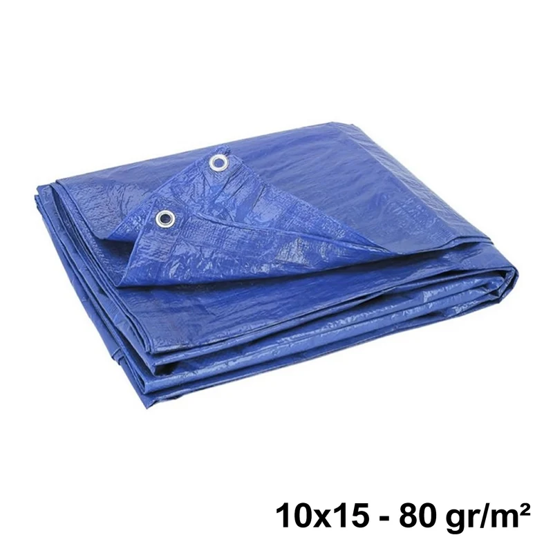 Bâche polyvalente imperméable bleue 10 x 15 m, 80 g/m², avec œillets