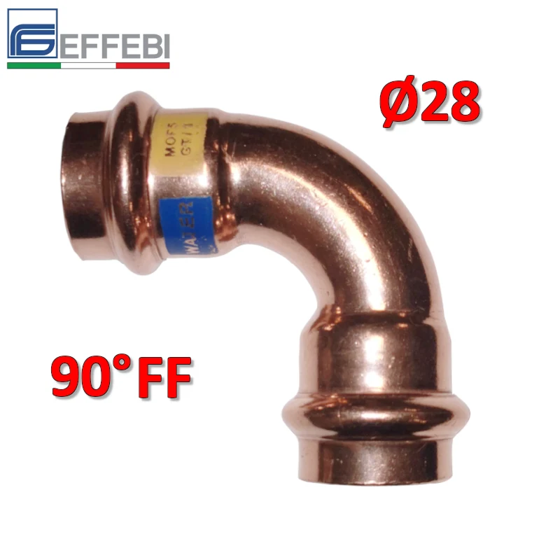 Coude à 90° FF Ø 28 mm - UNICO en cuivre à emboîtement pour eau et gaz