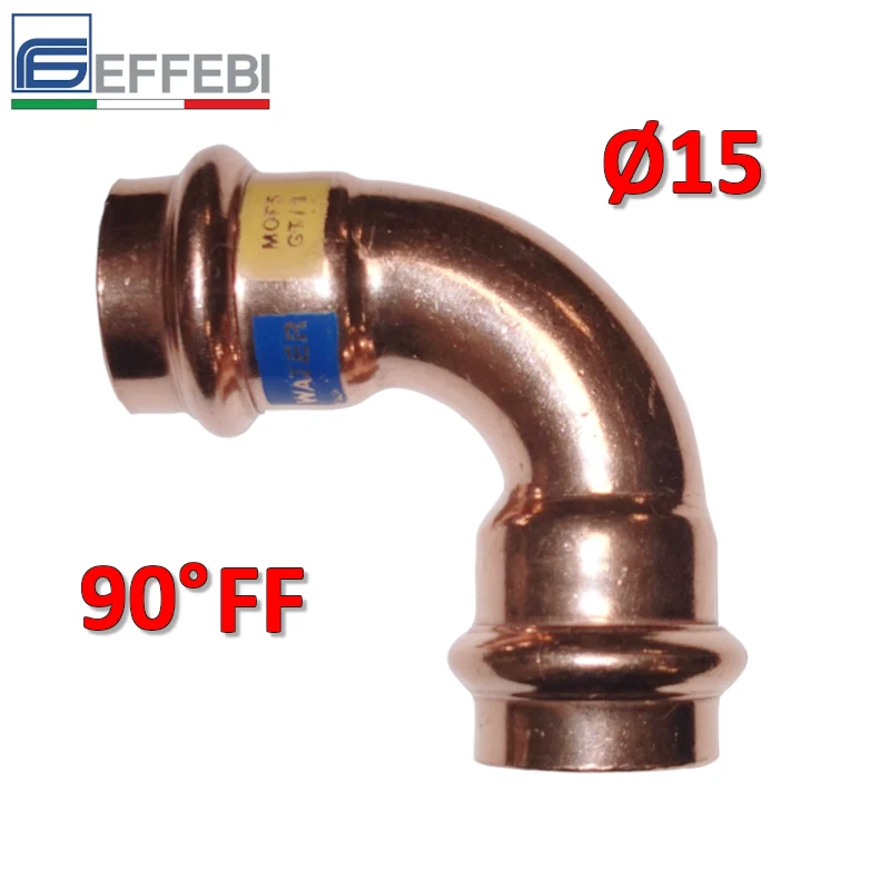 Coude à 90° FF Ø 15 mm - UNICO en cuivre à emboîtement pour eau et gaz