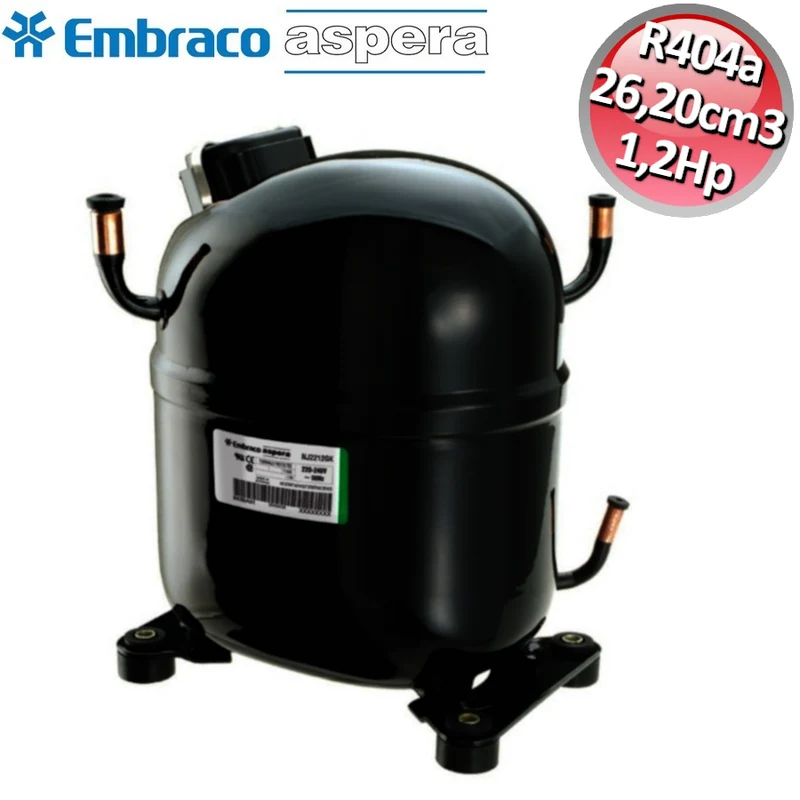 Compresseur de gaz R404A CSR - 1,2 CV - 26,20 cm³ - Triphasé 380 V - Embraco Aspera NJ2192GS