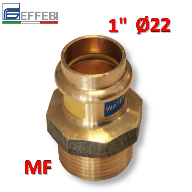 Raccord droit en bronze mâle 1'' x Ø 22 mm - Raccord en cuivre à pression UNIQUE pour eau et gaz