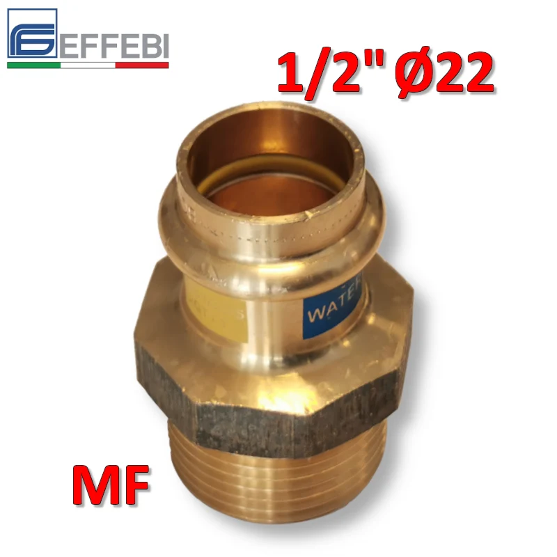 Raccord droit en bronze mâle 1/2'' x Ø 22 mm - Raccord en cuivre à pression UNIQUE pour eau et gaz