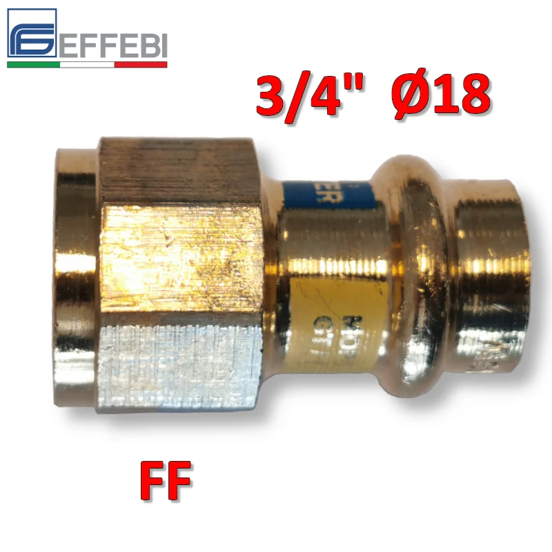 Raccord droit en bronze femelle 3/4'' x Ø 18 mm - Raccord en cuivre à pression UNIQUE pour eau et gaz
