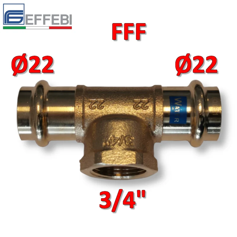Raccord en T en bronze Ø 22 x F 3/4'' x 22 mm - UNIQUE raccord en cuivre à pression pour eau et gaz