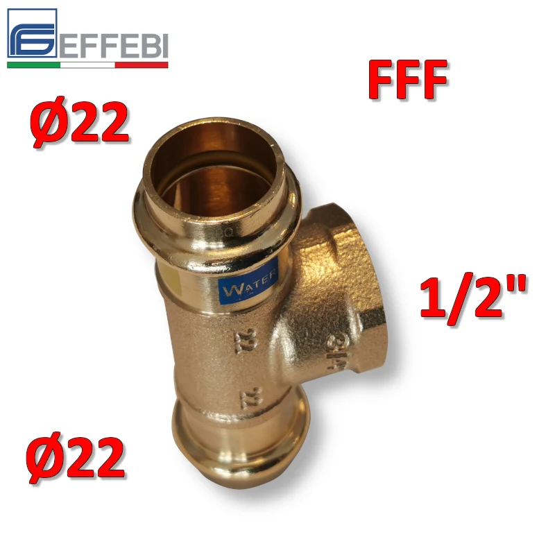 Raccord à sertir cuivre-bronze Ø22 - 1/2'' - 22 mm FF TEE - T