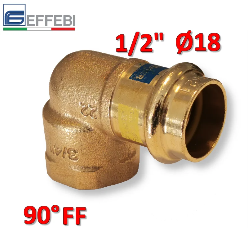 Coude à 90° en bronze F 1/2'' x Ø 18 mm - UNIQUE raccord à pression en cuivre pour eau et gaz
