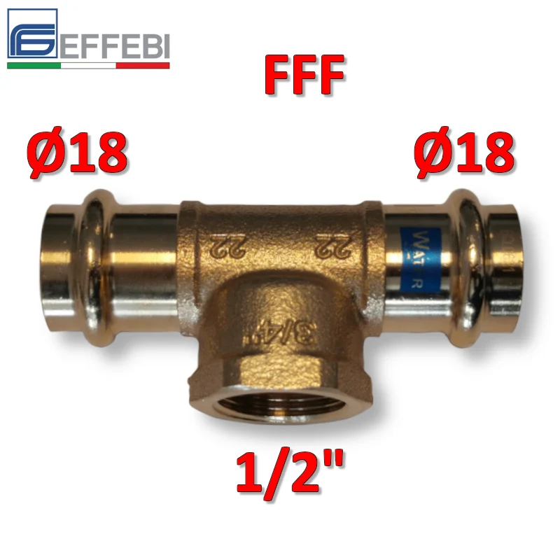 Raccord en T en bronze Ø 18 x F 1/2'' x 18 mm - UNIQUE raccord en cuivre à pression pour eau et gaz