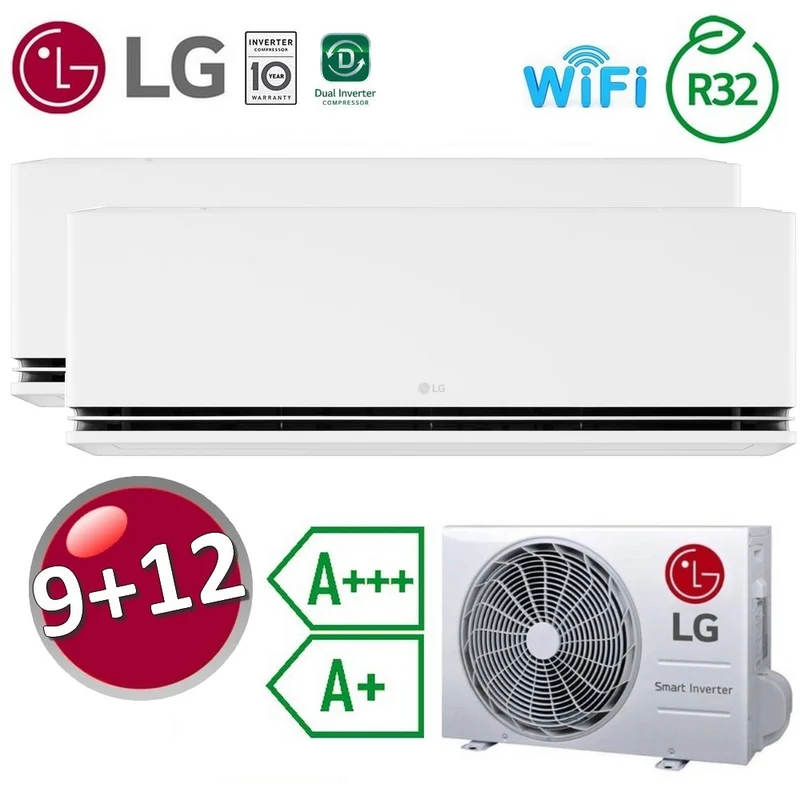 Climatiseur split double LG Dualcool DELUXE WiFi Gold Fin A+++ / A+ 9000+12000