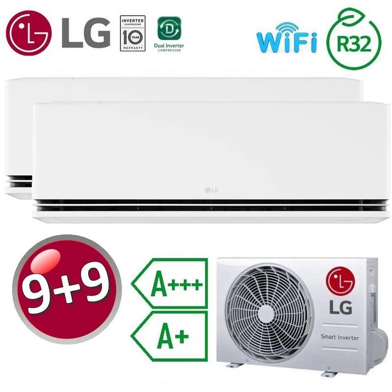 Climatiseur split double LG Dualcool DELUXE WiFi Gold Fin A+++ / A+ 9000+9000