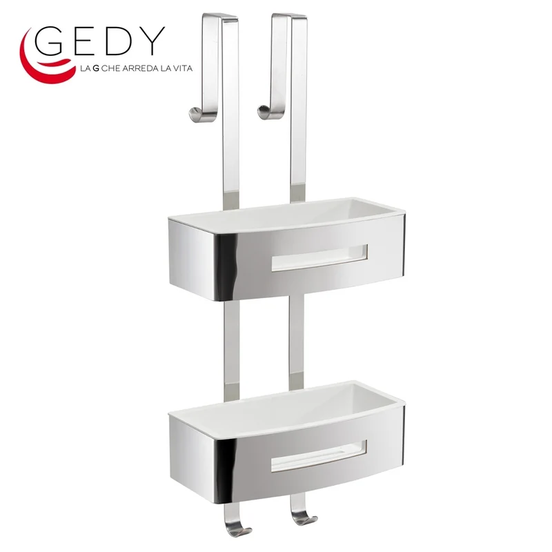 Étagère murale de rangement pour douche - Rectangulaire blanche brillante à 2 étagères - Poseidon 771923 GEDY