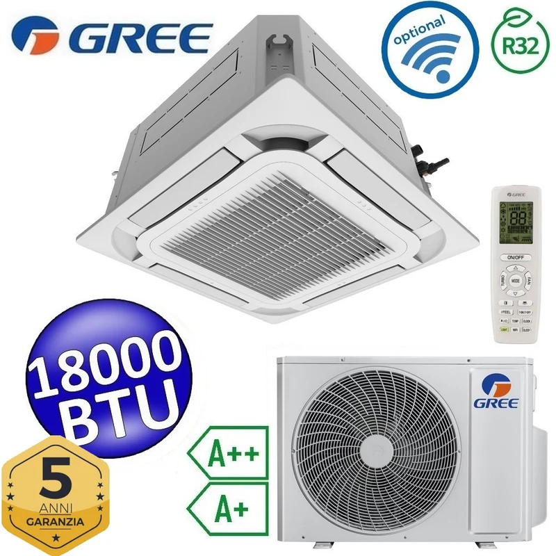 Climatiseur cassette Gree 18 000 BTU R32 à 8 voies - Télécommande et panneau de commande inclus - U-MATCH 6