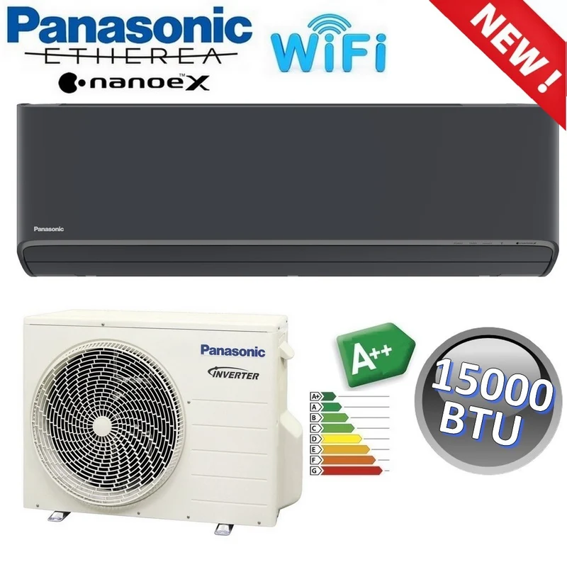 Climatiseur mono-split Panasonic ETHEREA 15 000 BTU R32 A+++ Wi-Fi NanoeX — noir graphite