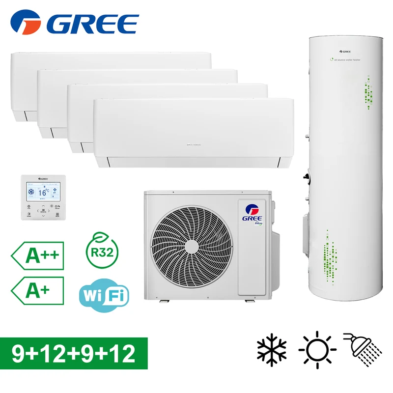 Climatiseur split GREE PULAR (TRIAL) 9+9+12+12 + réservoir ACS 200 L A++ A+