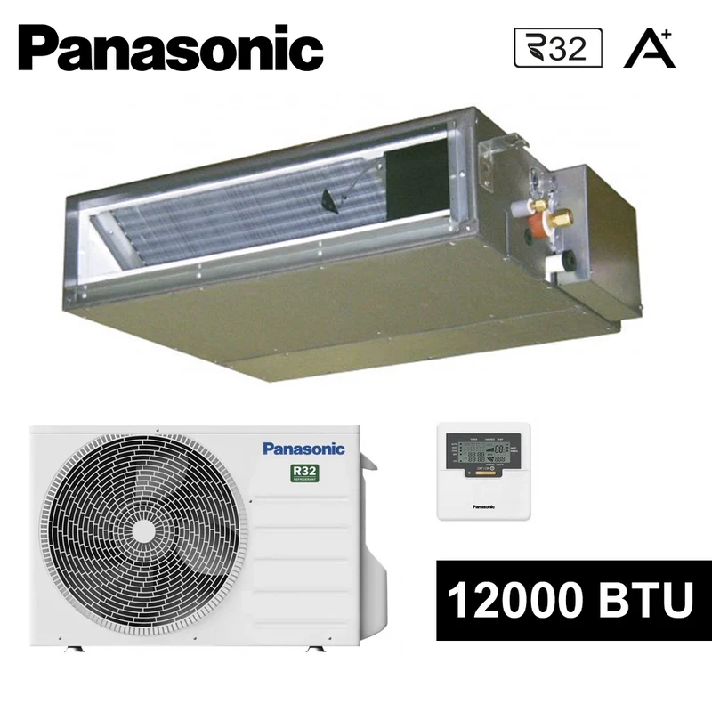 Climatiseur gainable Panasonic 12 000 BTU 3,5 kW R32 A+ basse pression — avec commande murale