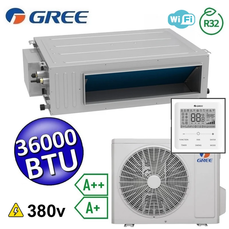 Climatiseur monobloc Gree R32 36 000 BTU 380 V A++ A+ avec commande U-MATCH 6 incluse et Wi-Fi intégré