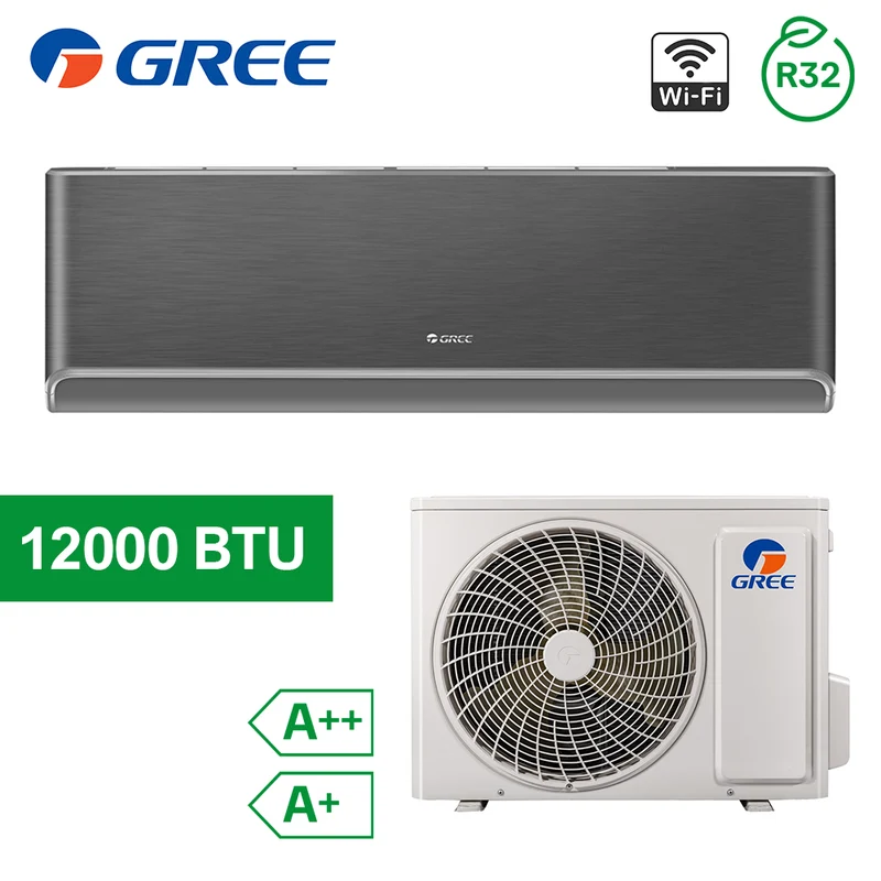 Climatiseur split monobloc Gree 12 000 BTU A+++/A++ WiFi R32 AIRY NOIR avec lampe de stérilisation UVC