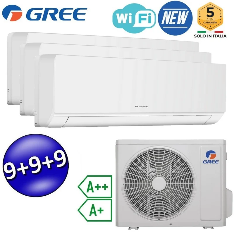 Climatiseur split COSMO à inverseur Wi-Fi 9000 + 9000 + 9000 Btu GREE R32 classe A++/A+ (essai)