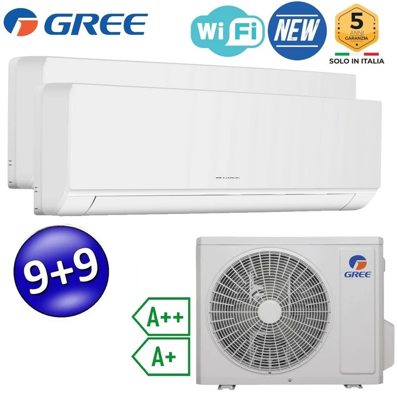 Climatiseur split COSMO à inverseur Wi-Fi 9000 + 9000 Btu (UE 14) GREE R32 classe A++/A+