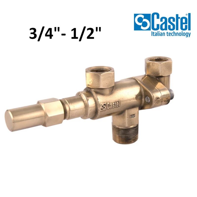 CASTEL - ROBINET D'ÉCHANGE POUR SOUPAPE DE SÉCURITÉ DE GAZ RÉFRIGÉRANT, FILETÉ ENTRÉE 3/4'' NPT, SORTIE 1/2'' NPT