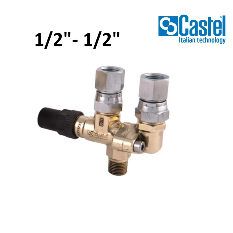 CASTEL - ROBINET D'ÉCHANGE POUR SOUPAPE DE SÉCURITÉ DE GAZ RÉFRIGÉRANT, FILETÉ ENTRÉE 1/2'' NPT, SORTIE 1/2'' NPT