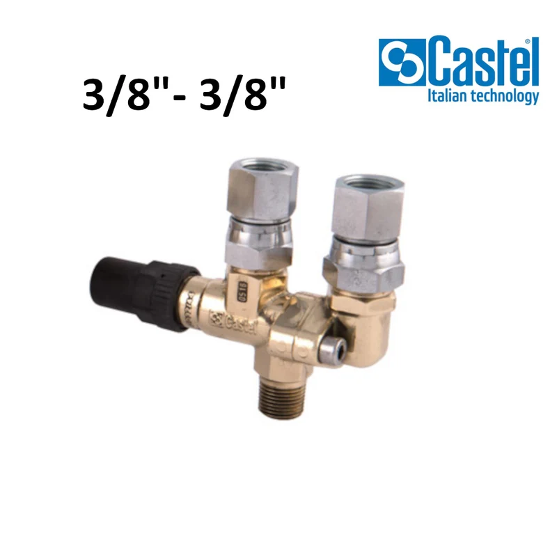 CASTEL - ROBINET D'ÉCHANGE POUR SOUPAPE DE SÉCURITÉ DE GAZ RÉFRIGÉRANT, FILETÉ ENTRÉE 3/8'' NPT, SORTIE 3/8'' NPT
