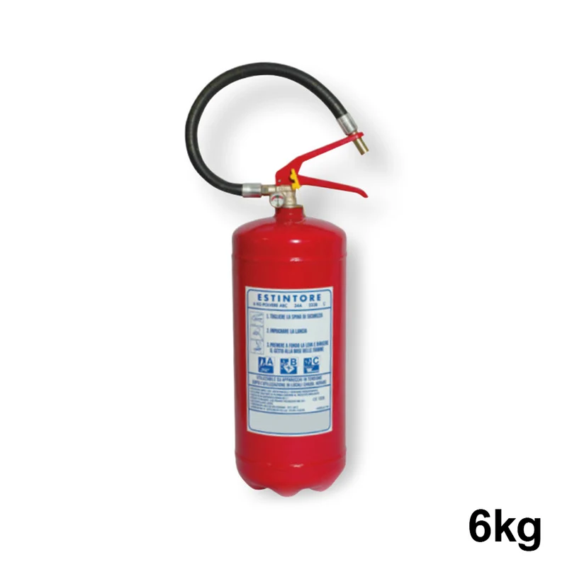 Extincteur à poudre homologué de 6 kg, fourni avec un tuyau de Ø 160 mm.
